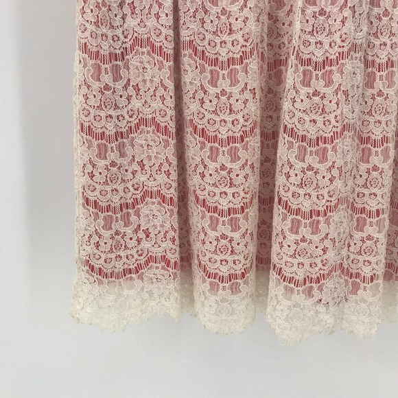 Elle Dress Womens 8 Coral Ivory Lace Overlay Fit & Flare Sleeveless Lined Ribbon - Picture 4 of 7